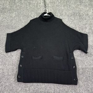 J.Crew Sweater Womens Medium Black Turtleneck Cape Poncho Knit Pockets Cozy